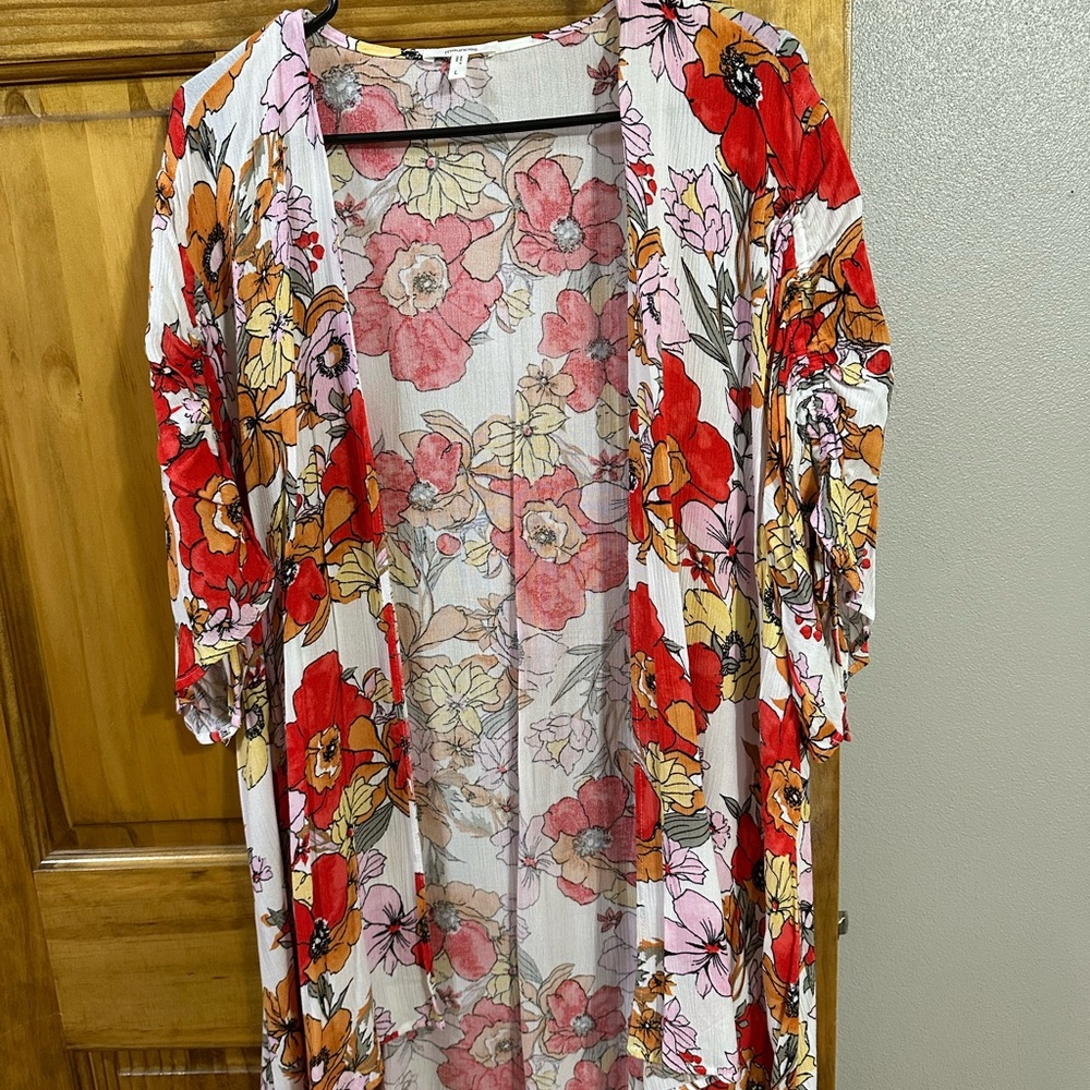 Maurices Floral Kimono Cardigan - Red, Orange, Pink